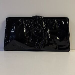 *Vintage Ande Black Vinyl Clutch Purse Bag Bow
